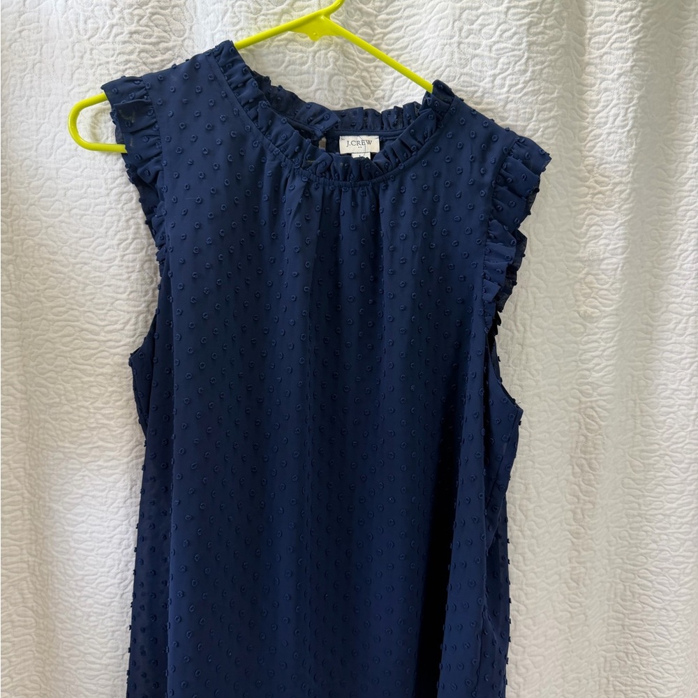 J. Crew Navy Swiss Dot Ruffle-Trim Sleeveless Blouse